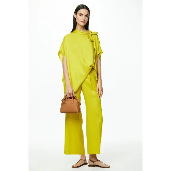 Carolina Herrera Silk Jacquard Stright-leg Pants, Lime